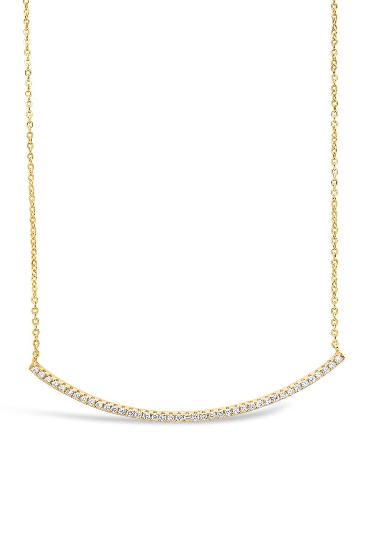 Sterling Forever 14K Gold Plated Brass CZ Curved Bar Necklace