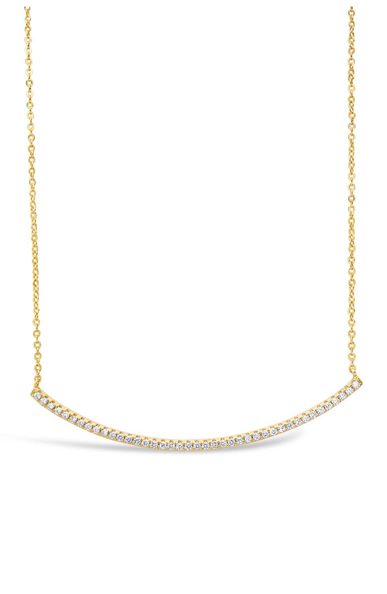 Sterling Forever 14K Gold Plated Brass CZ Curved Bar Necklace, Main, color, Gold