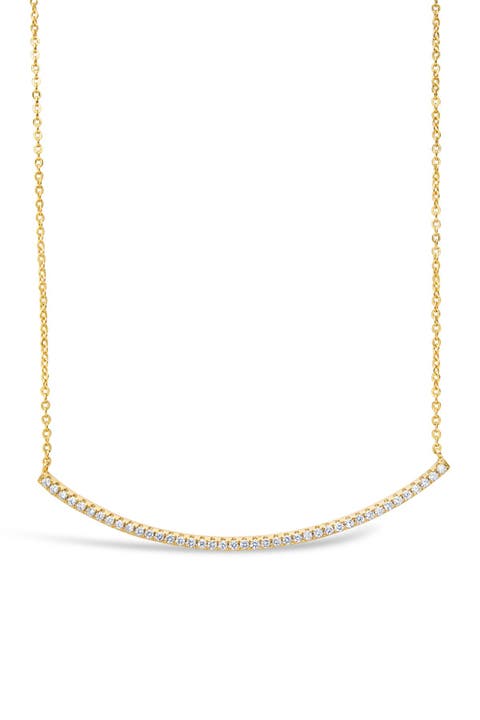 14K Gold Plated Brass CZ Curved Bar Necklace