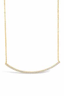 Sterling Forever 14K Gold Plated Brass CZ Curved Bar Necklace
