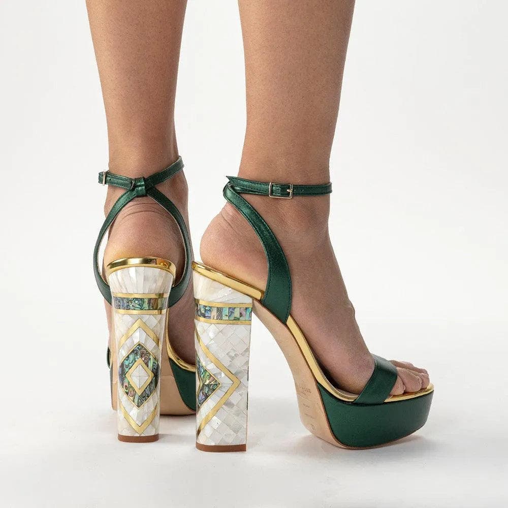 Arte Ankle Strap Pearl Heel Sandal, Alternate, color, Green