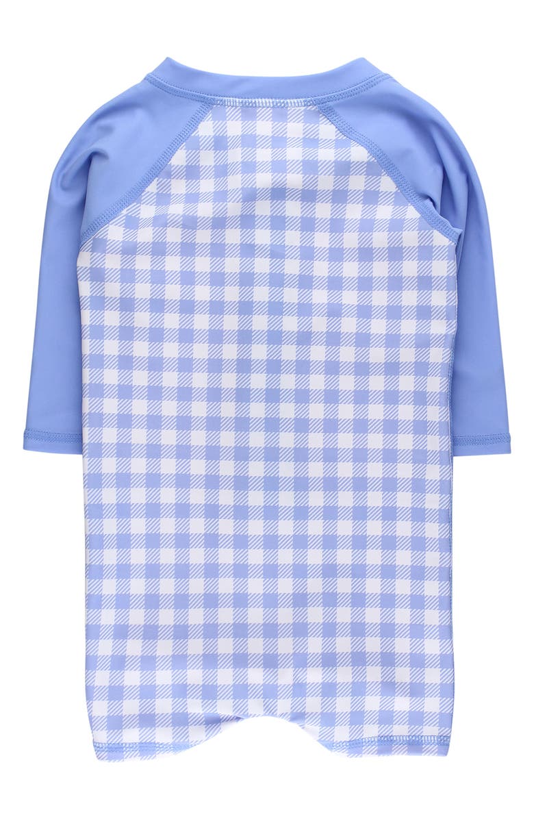 RuggedButts Kids
 Gingham Long Sleeve UPF 50+ One-Piece Rashguard Swimsuit, Alternate, color, Blue