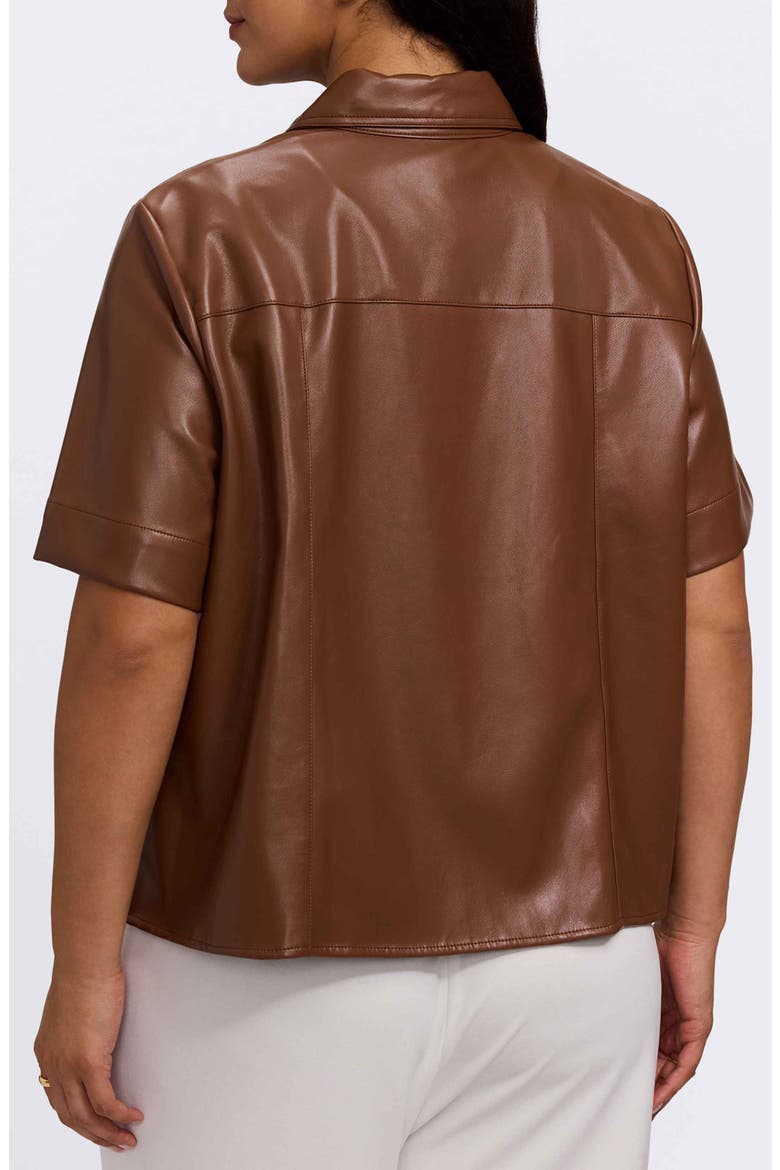 Demi Elbow Sleeve Faux Leather Button-Up Shirt, Alternate, color, MACCHIATO