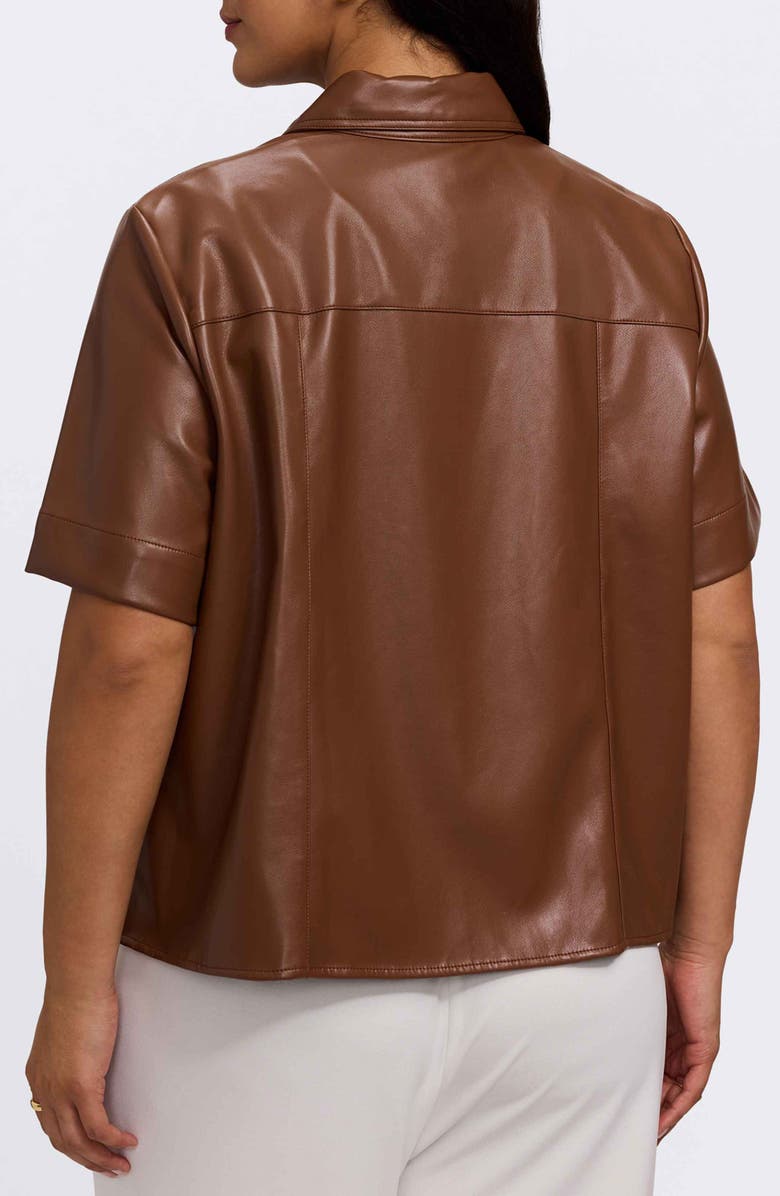 Foxcroft Demi Elbow Sleeve Faux Leather Button-Up Shirt, Alternate, color, Macchiato
