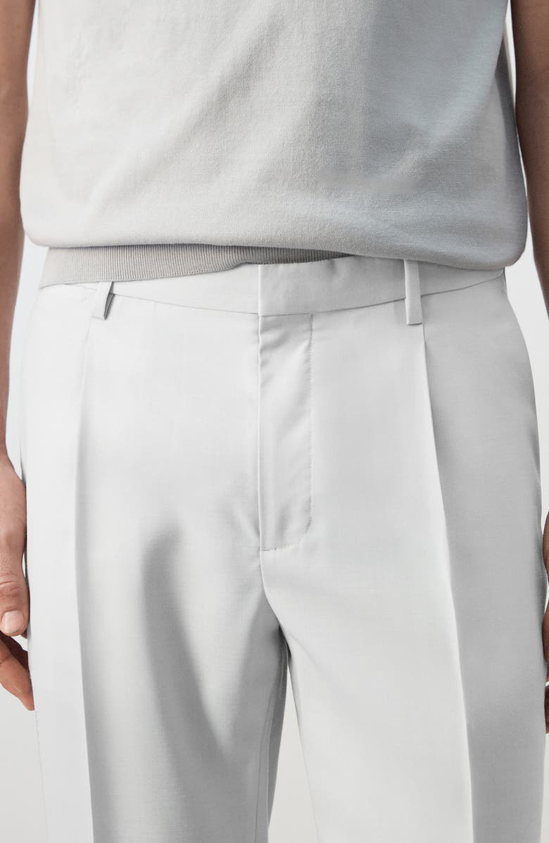 MANGO Pleated Wool Wide Leg Pants, Alternate, color, Light Heather Grey