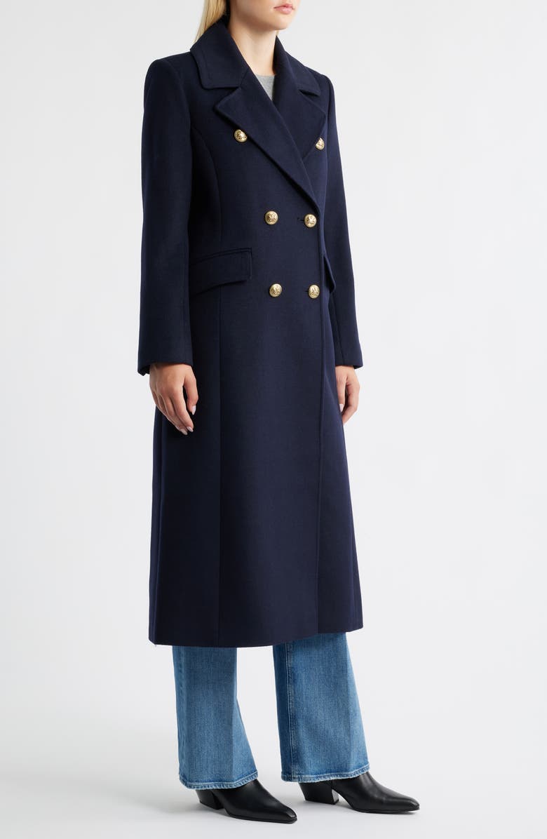 Sam Edelman Doubled Breasted Wool Blend Military Coat, Alternate, color, Navy