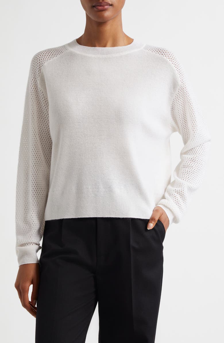 MARGARET O'LEARY Lotta Pointelle Accent Cashmere & Linen Crewneck Sweater, Main, color, 