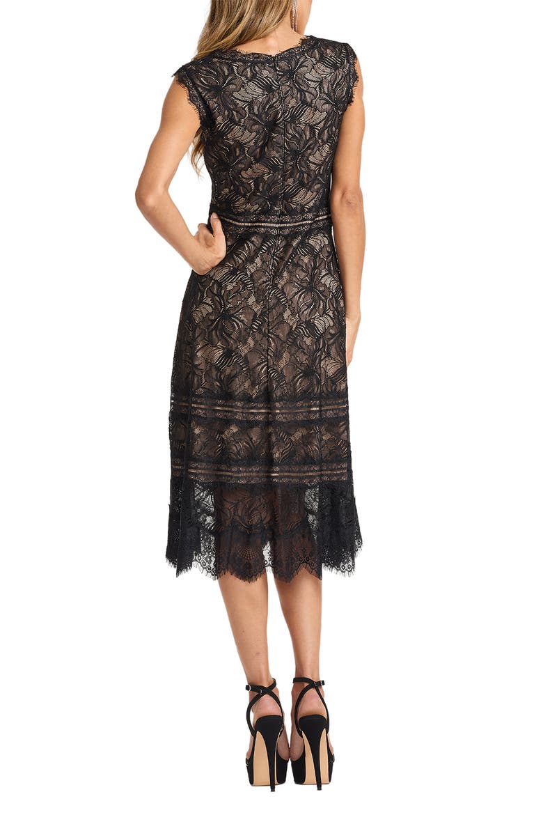 Lace V-Neck A-Line Dress, Alternate, color, BLACK BEIGE