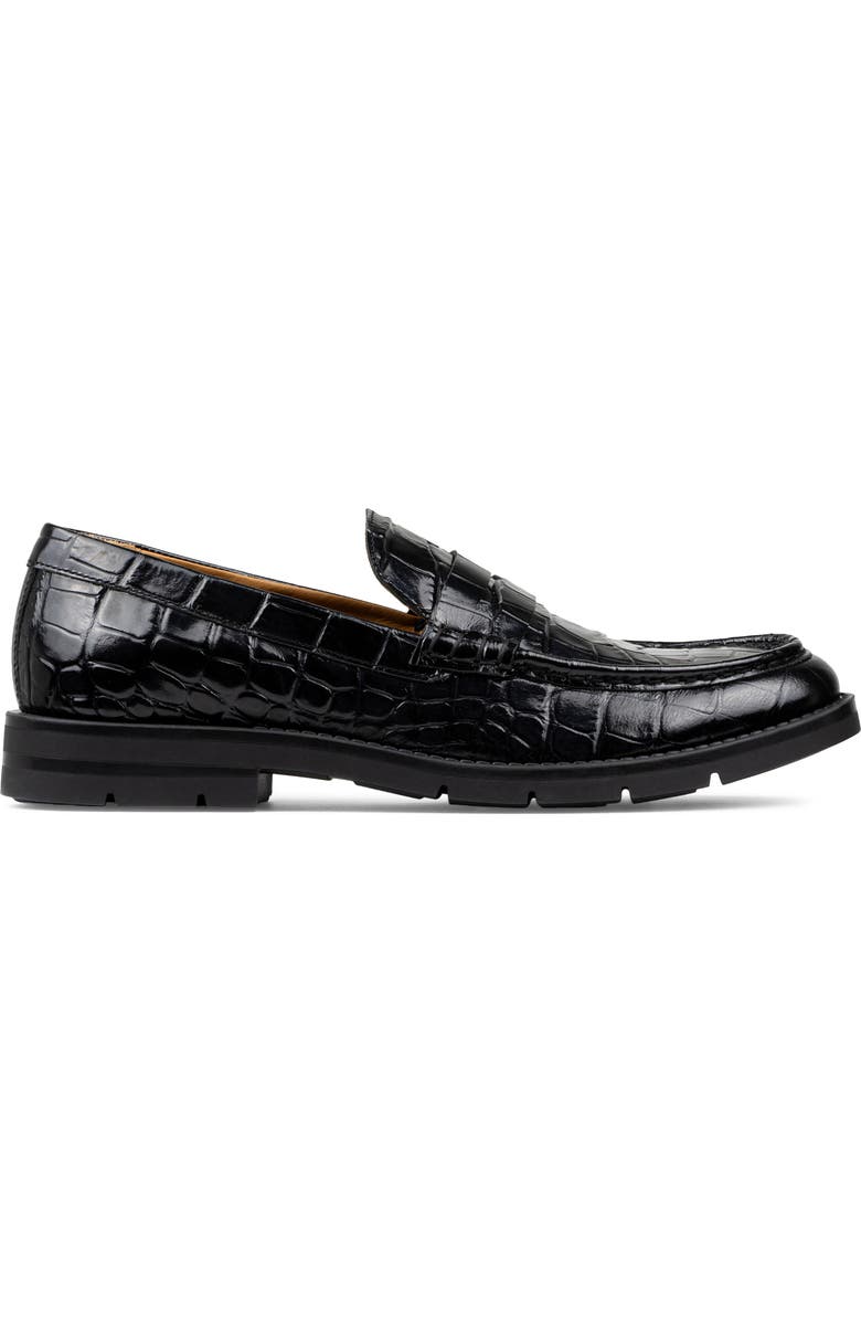 Donald Pliner Caiden Croc Embossed Penny Loafer, Alternate, color, Black