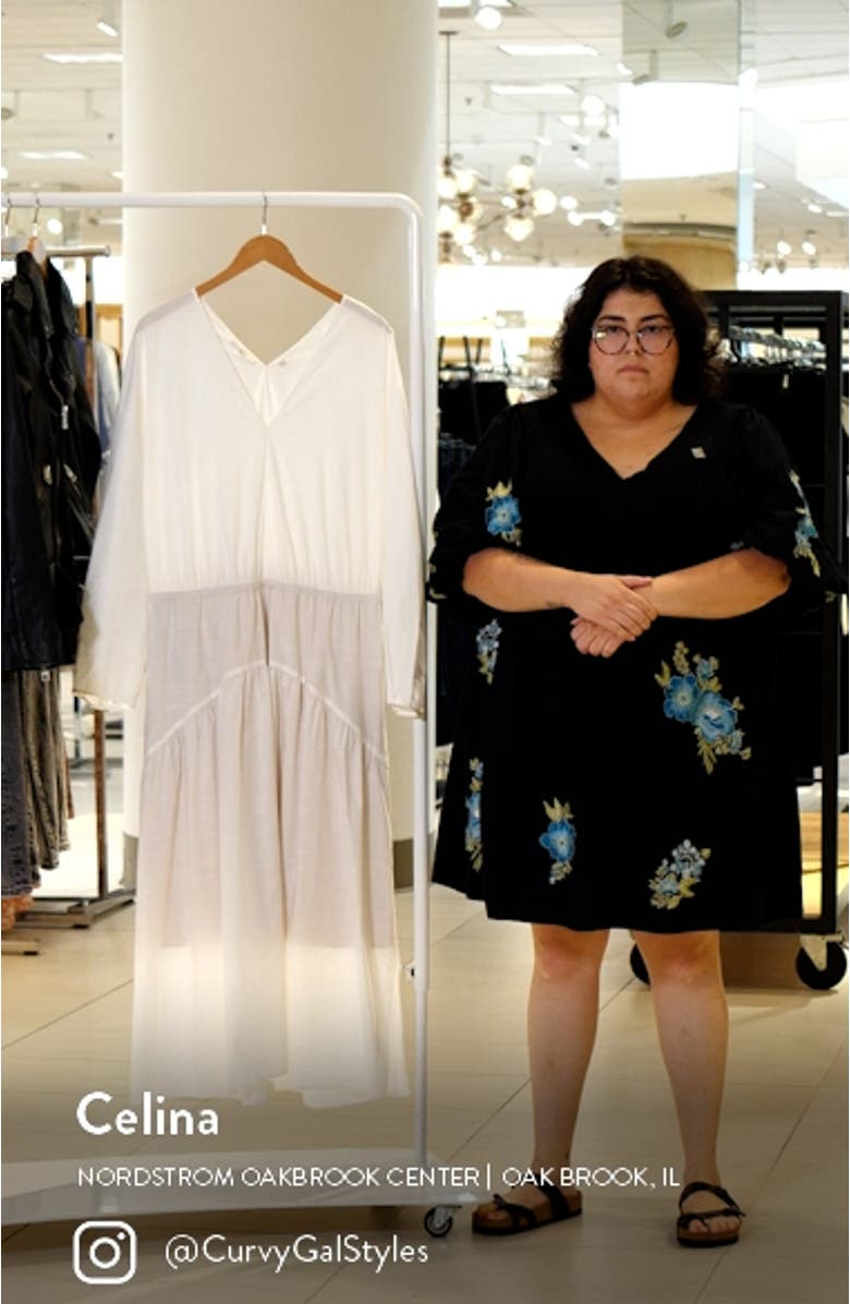 Double V-Neck Long Sleeve Cotton Dress, sales video thumbnail