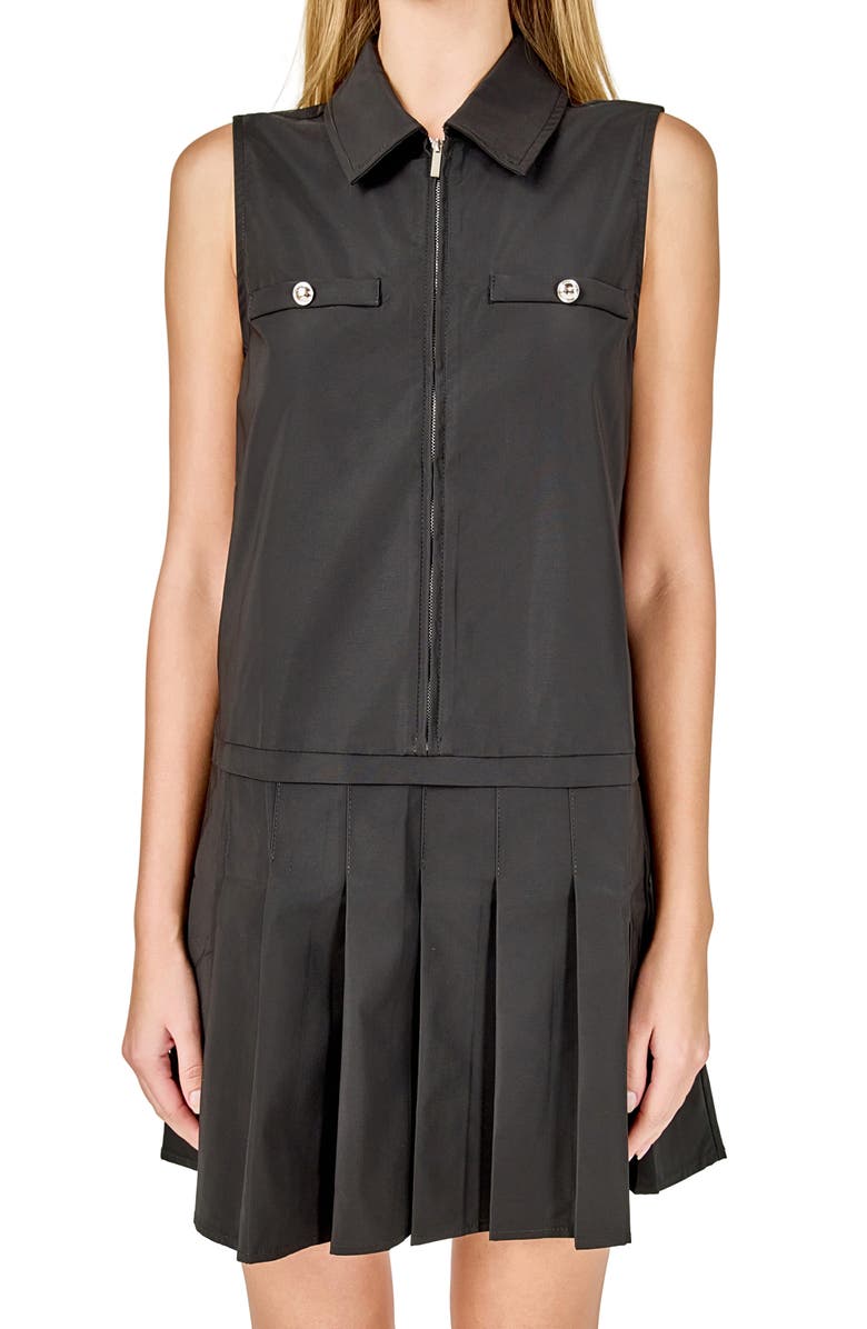 Endless Rose Sleeveless Pleated Zip-Up Minidress, Alternate, color, Black