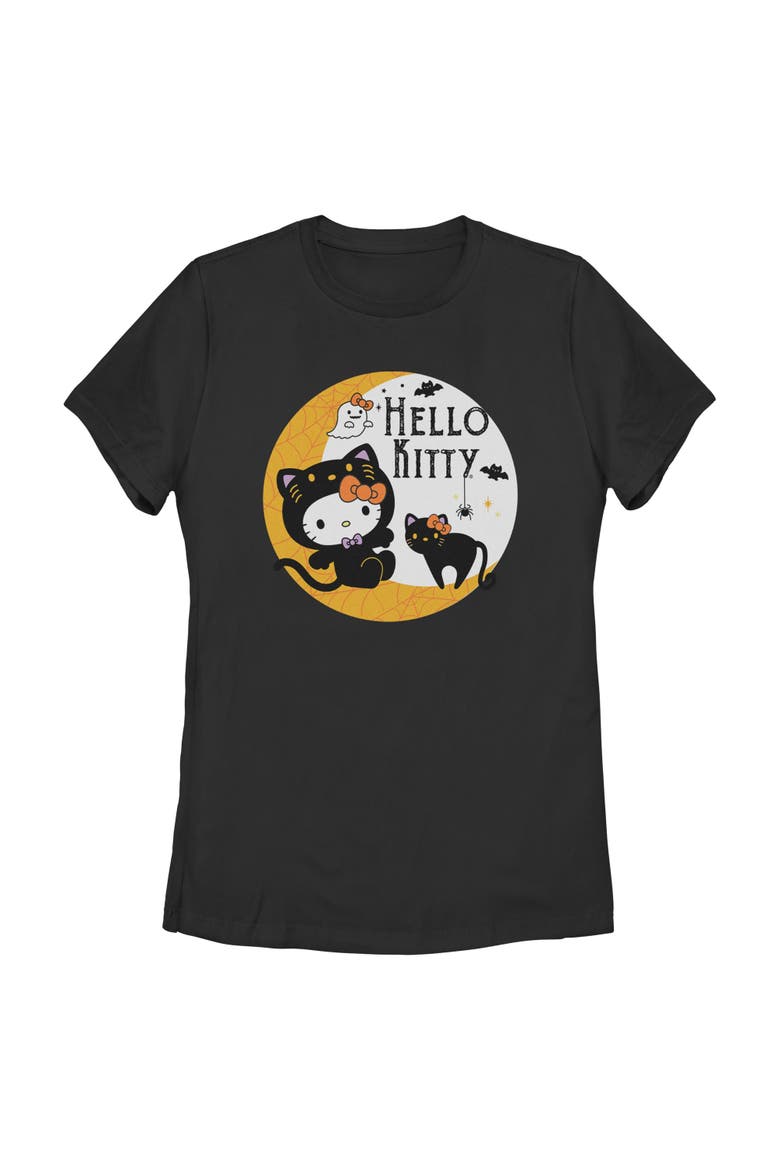 Women's Hello Kitty Halloween Black Cat and Moon  Graphic T-Shirt, Main, color, Black