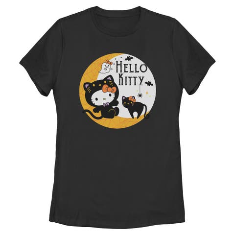 Women's Hello Kitty Halloween Black Cat and Moon  Graphic T-Shirt