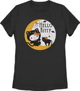 Hello Kitty Women's Hello Kitty Halloween Black Cat and Moon  Graphic T-Shirt