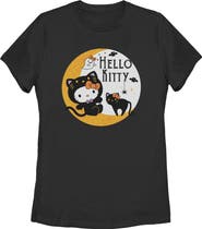 Hello Kitty Women's Hello Kitty Halloween Black Cat and Moon  Graphic T-Shirt