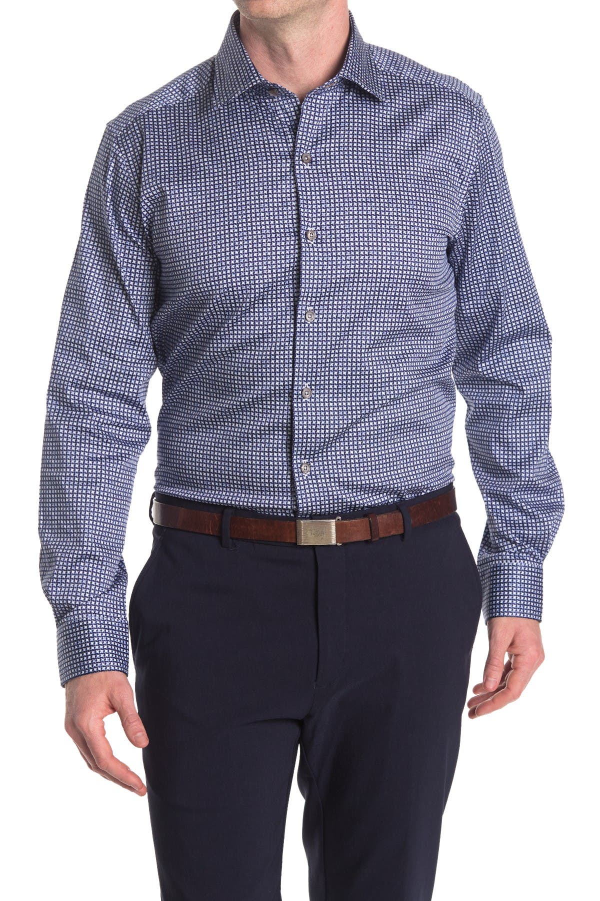 Zanella Jacquard Check Print Long Sleeve Tailored Fit Shirt