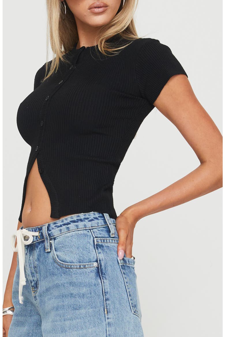 Suzu Rib Button-Up Top, Alternate, color, BLACK