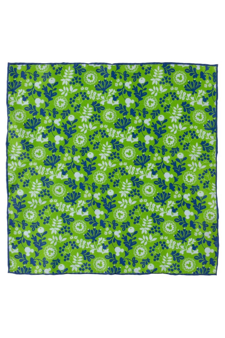 Mickey Floral Silk Pocket Square, Alternate, color, GREEN