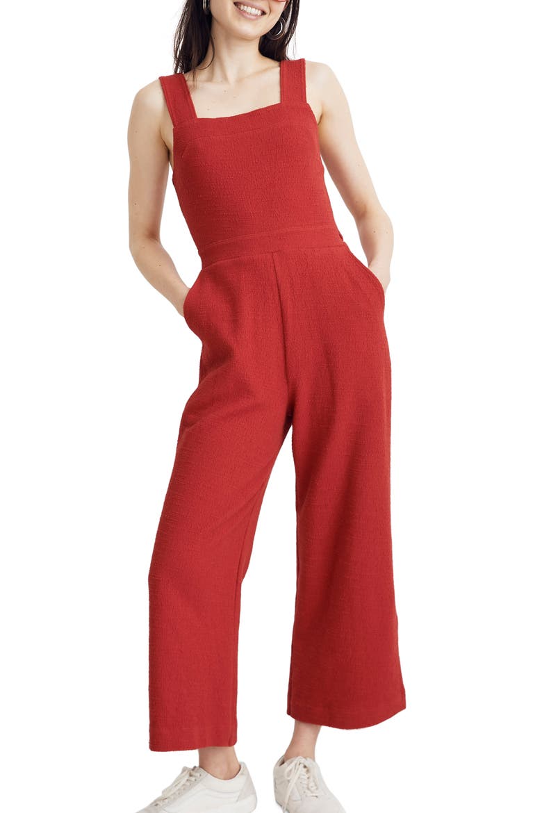 Texture & Thread Apron Bow Back Jumpsuit, Main, color, BRIGHT EMBER
