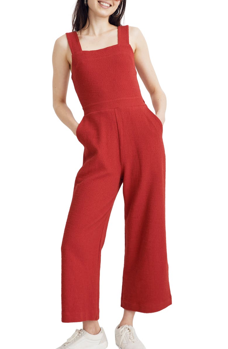 Madewell Texture & Thread Apron Bow Back Jumpsuit, Main, color, 