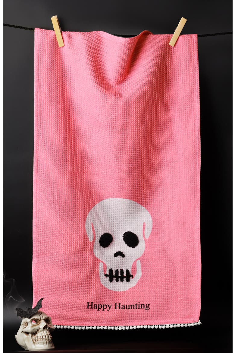 The Pink & Spooky Set of 3 Artisan Kitchen Tea Towels, Alternate, color, PINK