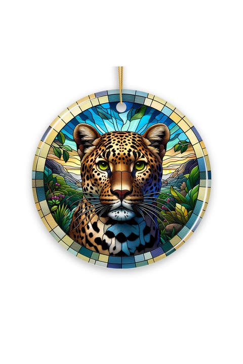 Leopard Stained Glass Style Ornament - Version 1