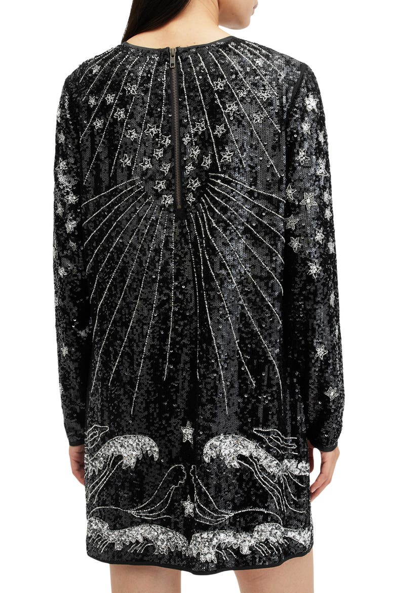 Noushka Mixed Sequin Print Long Sleeve Dress, Alternate, color, BLACK/ SILVER