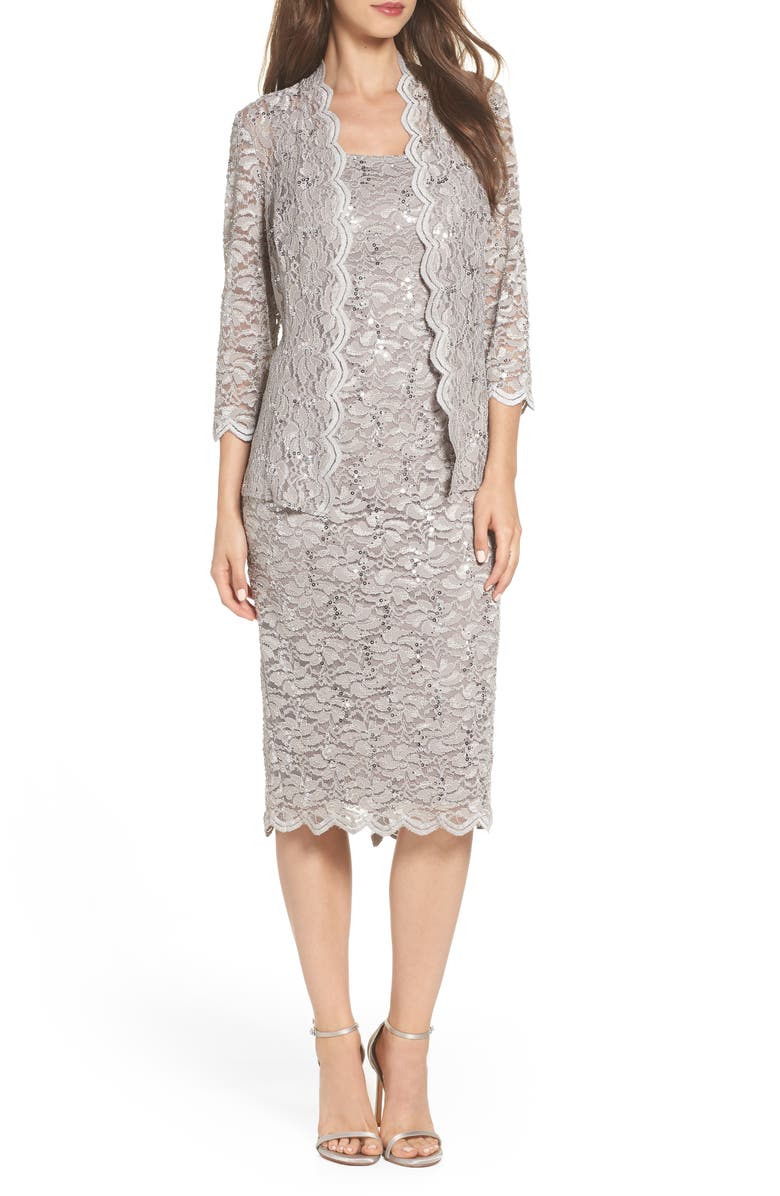 Alex Evenings Lace Cocktail Dress with Jacket, Main, color, 
