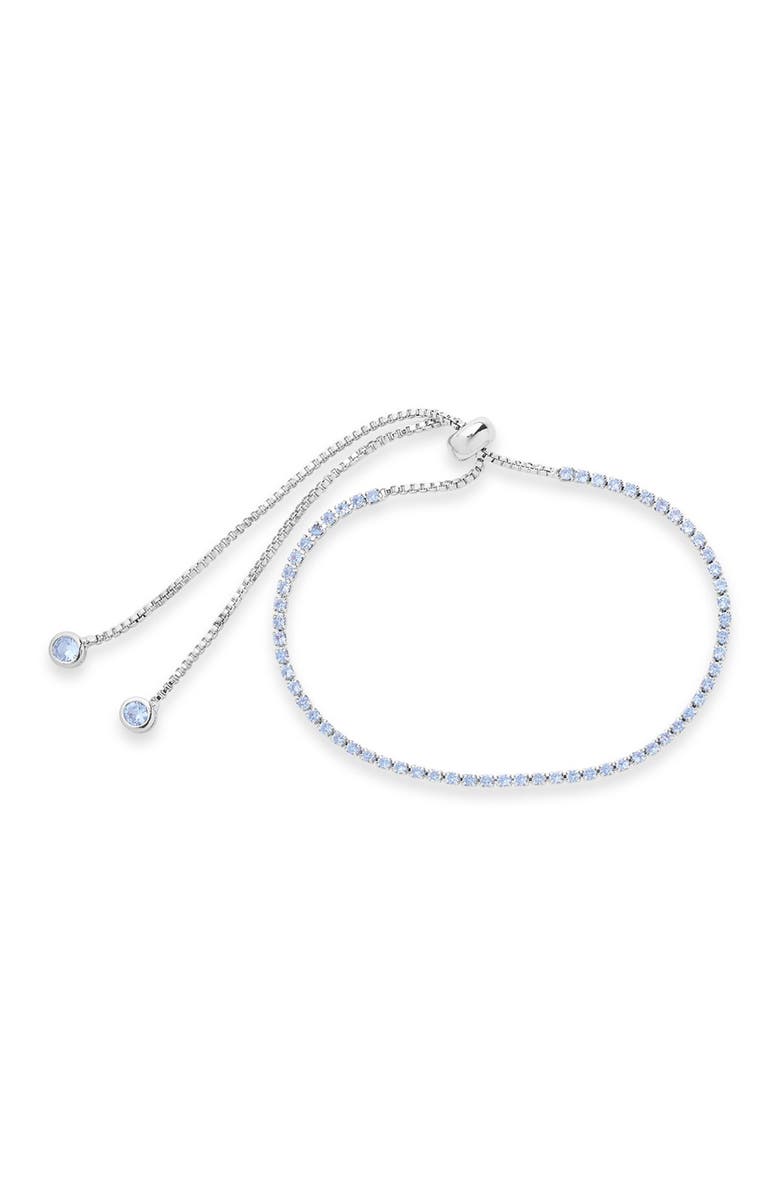 Sterling Forever Aquamarine CZ Slider Bracelet, Main, color,