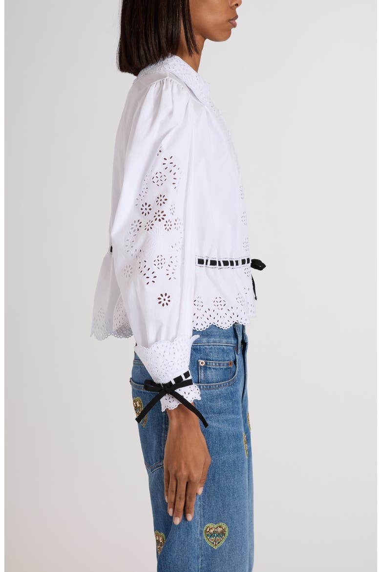 Eyelet Embroidered Button-Up Shirt, Alternate, color, WHITE/ BLACK