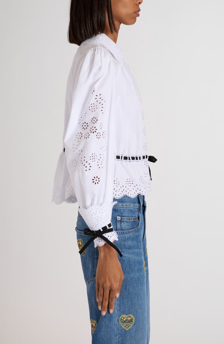 Valentino Garavani Eyelet Embroidered Button-Up Shirt, Alternate, color, White/ Black