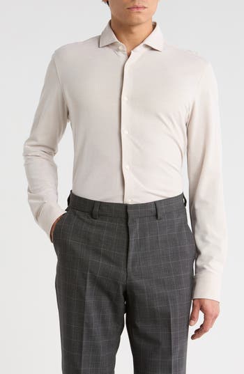 BOSS Hank Kent Slim Fit Linen Dress Shirt in Lt Bge at Nordstrom Rack, Size 15