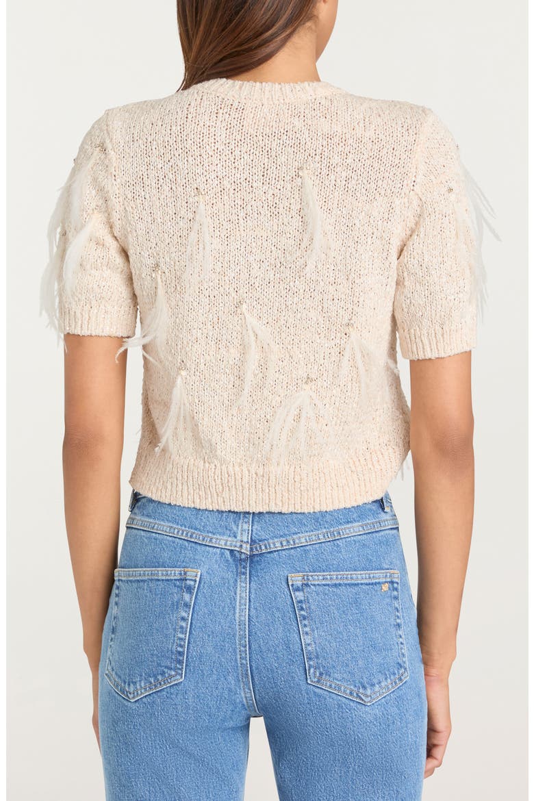 Coralie Embellished Short Sleeve Cardigan, Alternate, color, NATURAL/ SEQUIN
