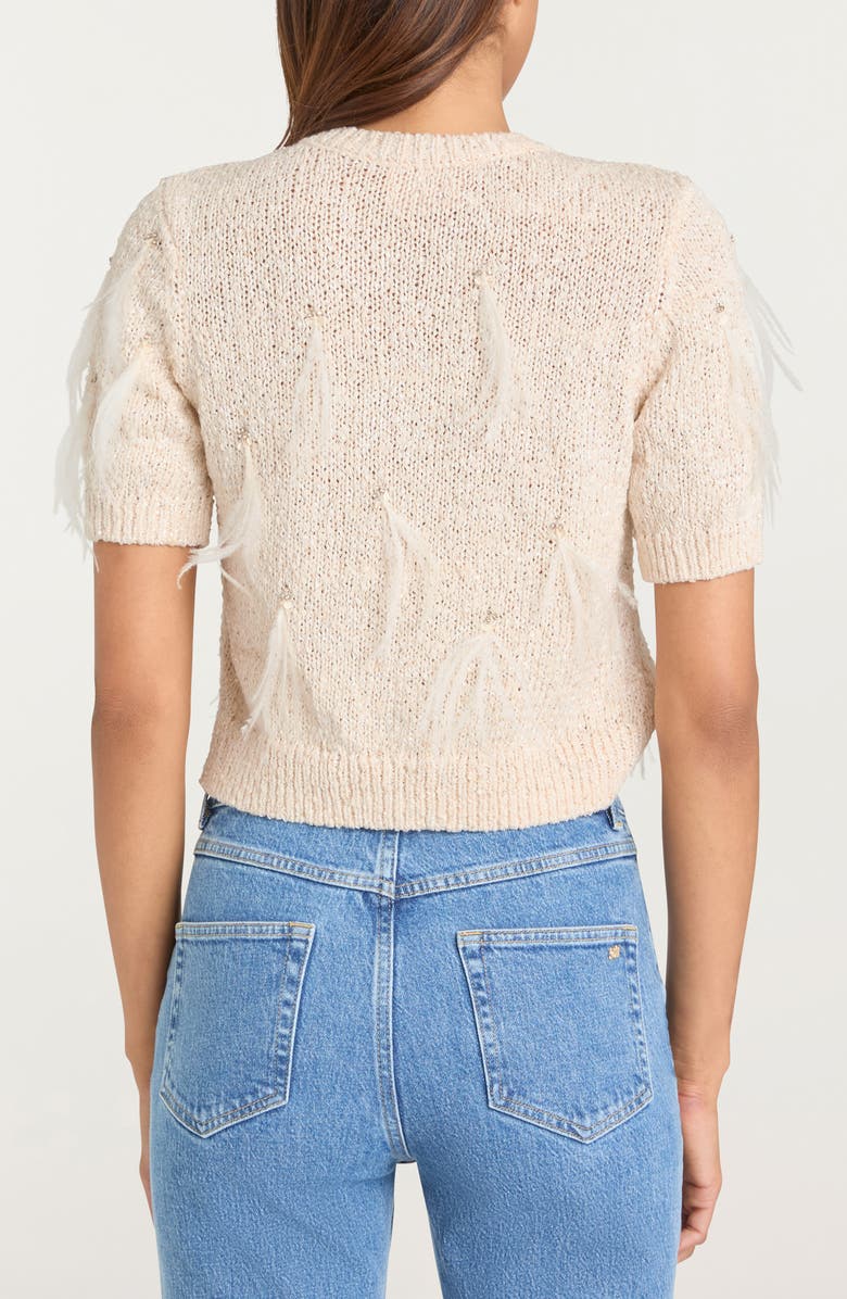 Cinq à Sept Coralie Embellished Short Sleeve Cardigan, Alternate, color, Natural/ Sequin