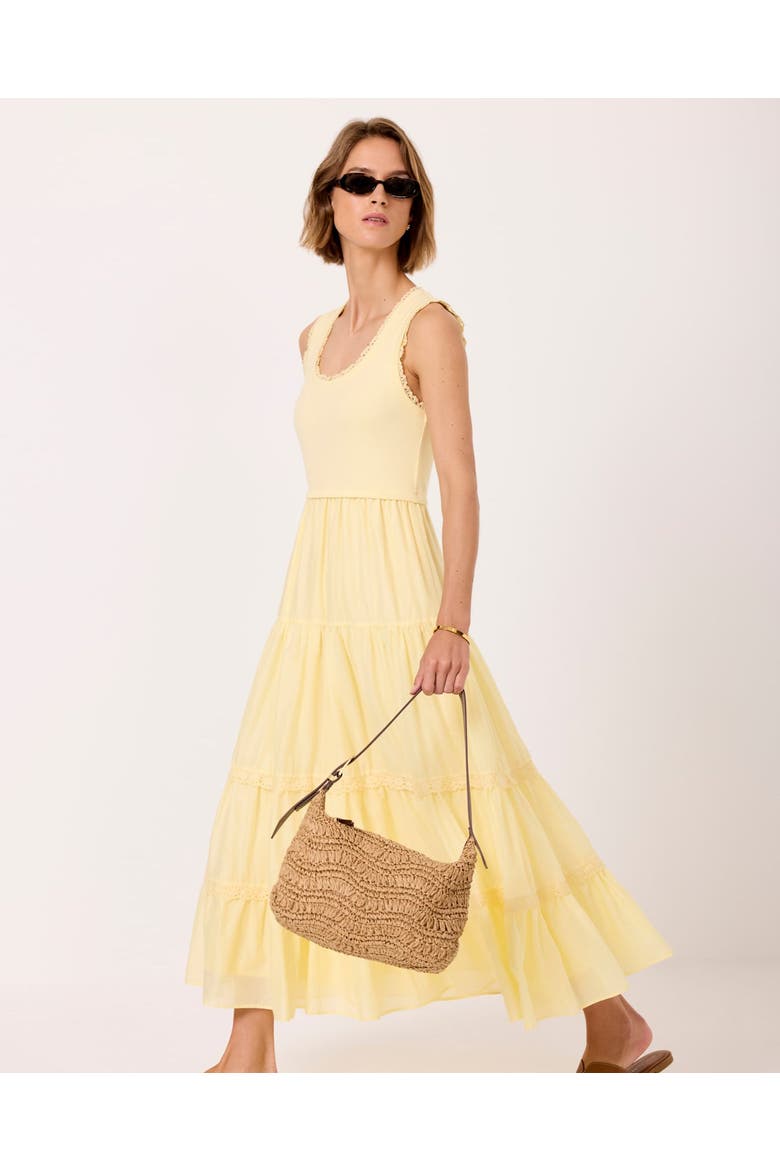 Crochet Trim Tiered Midi Dress, Alternate, color, Yellow