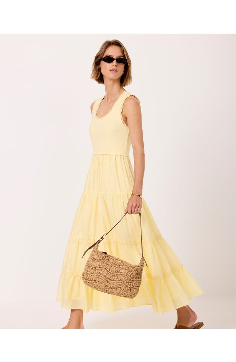 MINT VELVET Crochet Trim Tiered Midi Dress, Alternate, color, Yellow