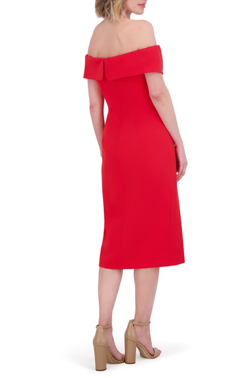 ELIZA J ELIZA J BOW OFF THE SHOULDER MIDI DRESS