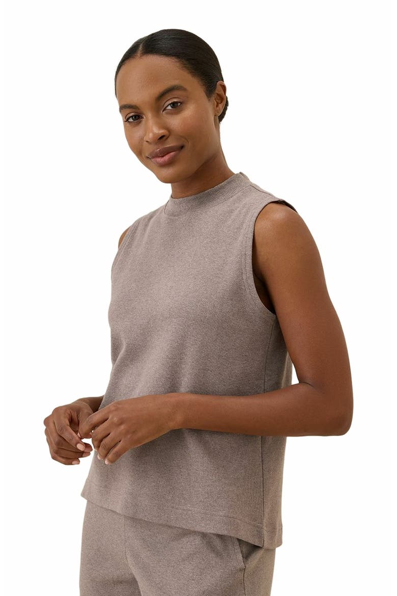 Organic Cotton Airplane Mock Neck Shell, Alternate, color, Deep Taupe Heather