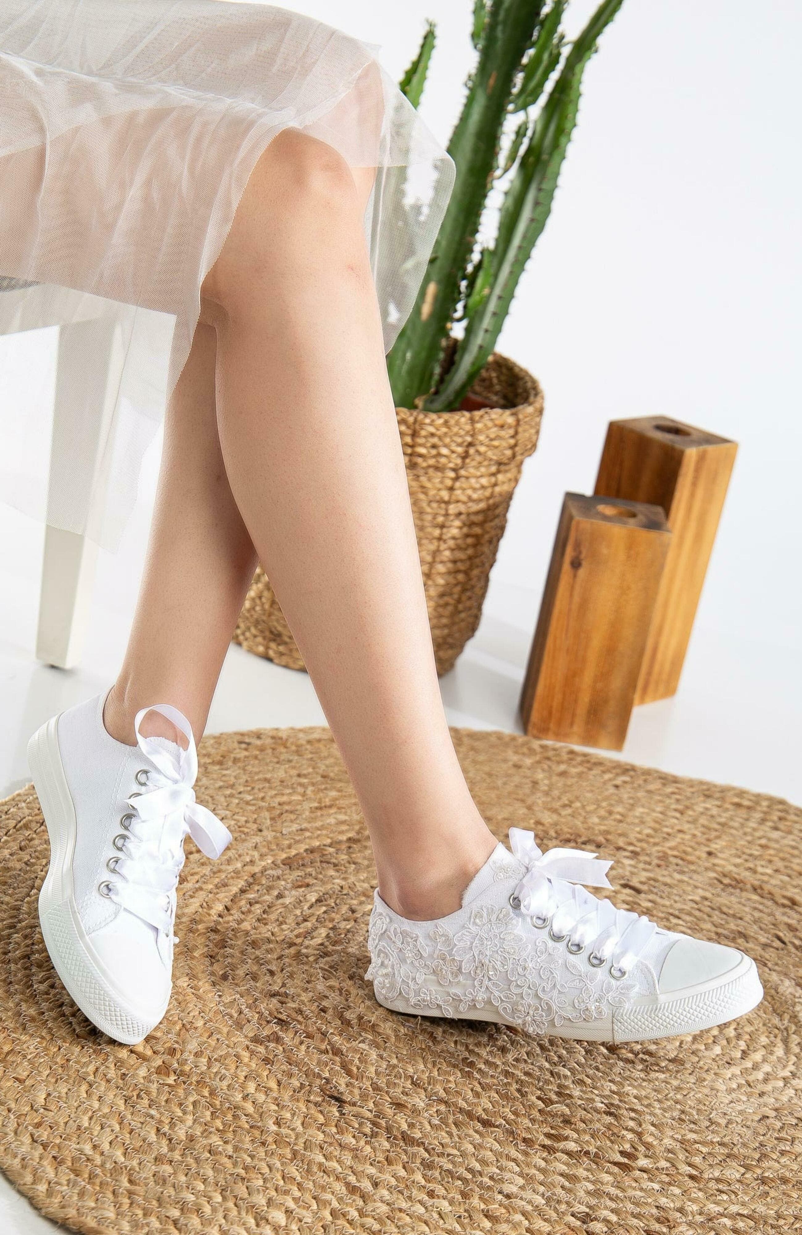 Forever 
Always Shoes Shelby Lace White Bridal Sneakers, Alternate, color, White