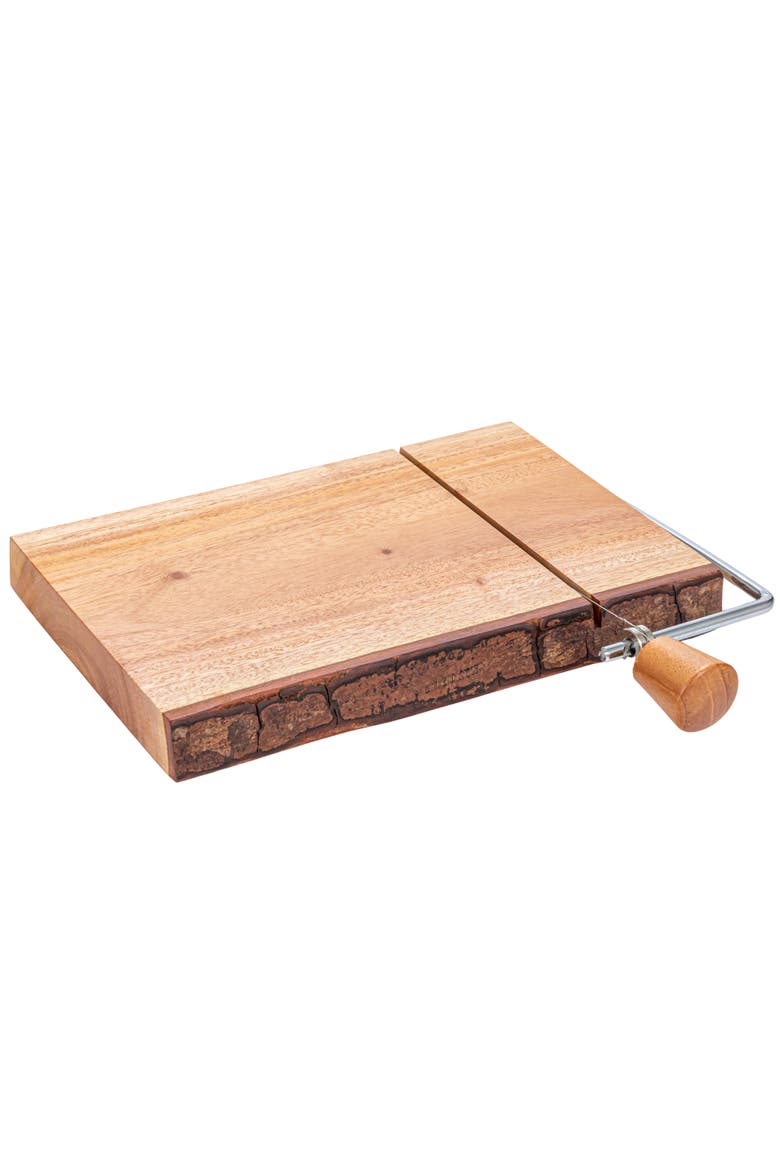 Wood and Metal Cheese Slicer with Bark Edge, Natural, Main, color, Natural