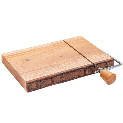 Wood and Metal Cheese Slicer with Bark Edge, Natural