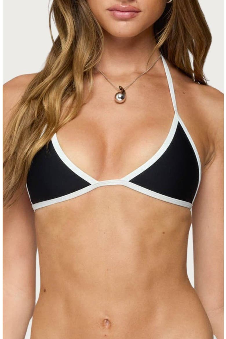 Dina Contrast Triangle Bikini Top, Main, color, BLACK