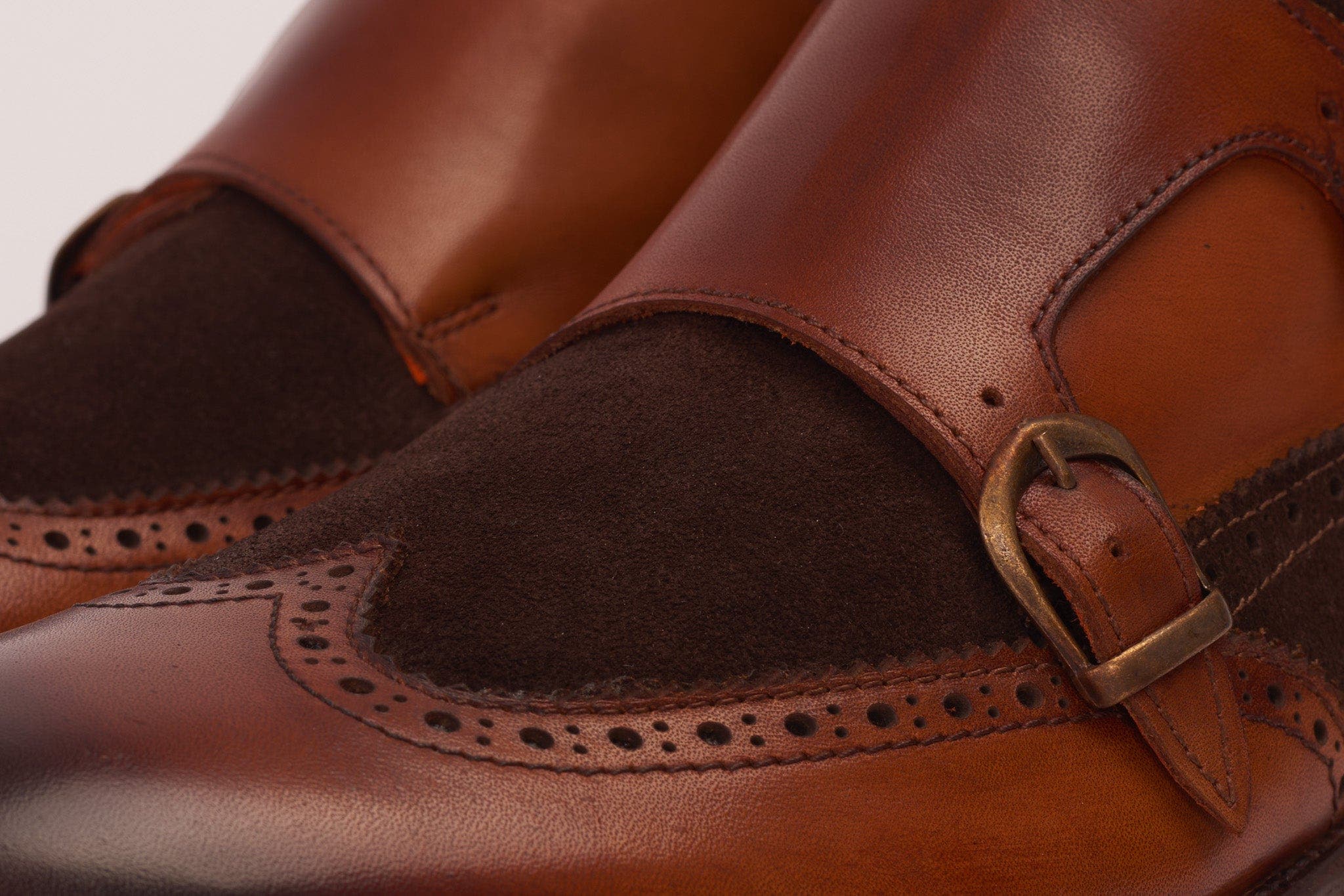 The Albus Leather & Suede Double Strap Monk Brogue Boot, Alternate, color, Tan
