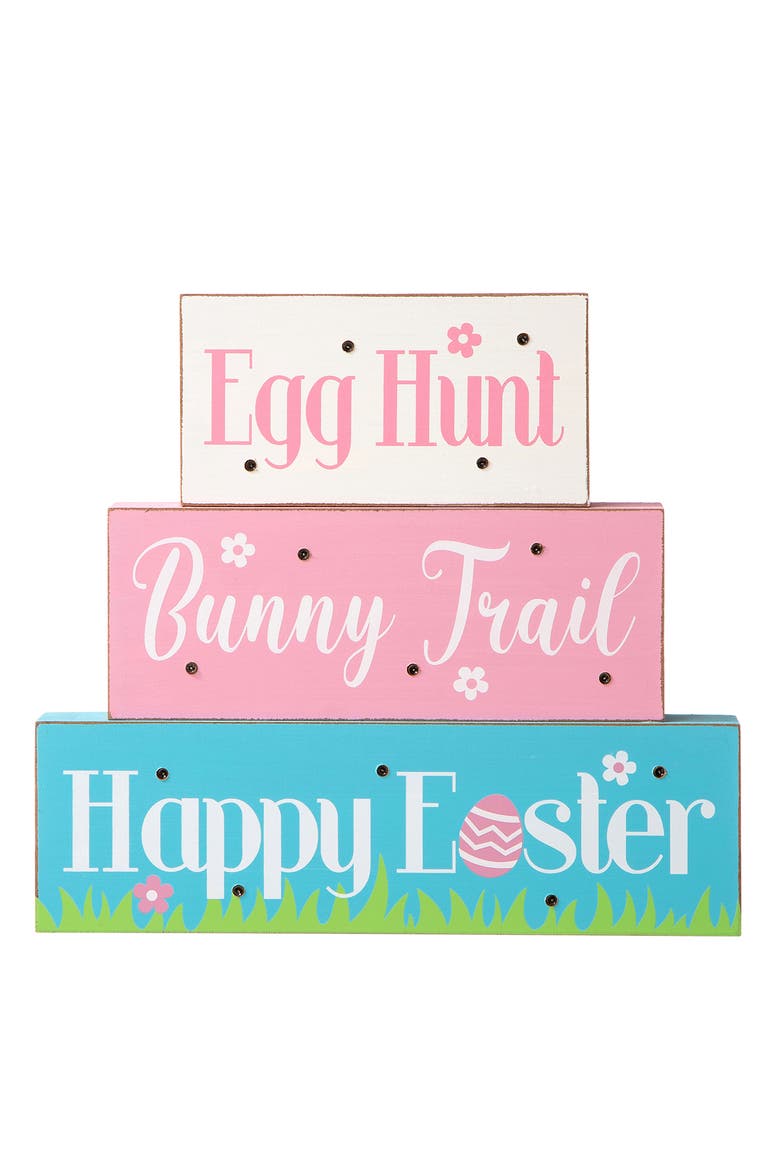 Easter LED Lighted Wooden Bunny Block Word Sign, Main, color, Blue