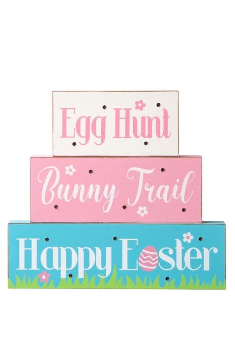 Easter LED Lighted Wooden Bunny Block Word Sign