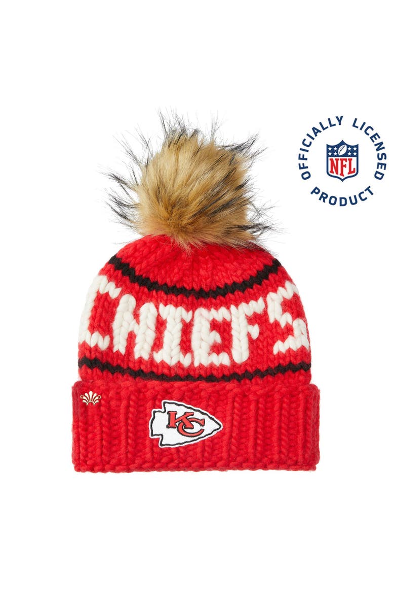 Lele Sadoughi Red Chiefs Beanie With Faux Fur Pom, Main, color, Red 600