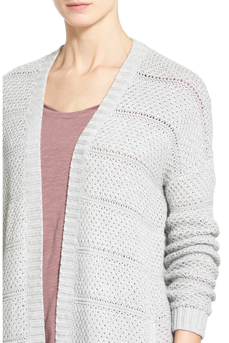 Open Stitch Long Cotton Cardigan, Alternate, color, HEATHER LIGHT GREY