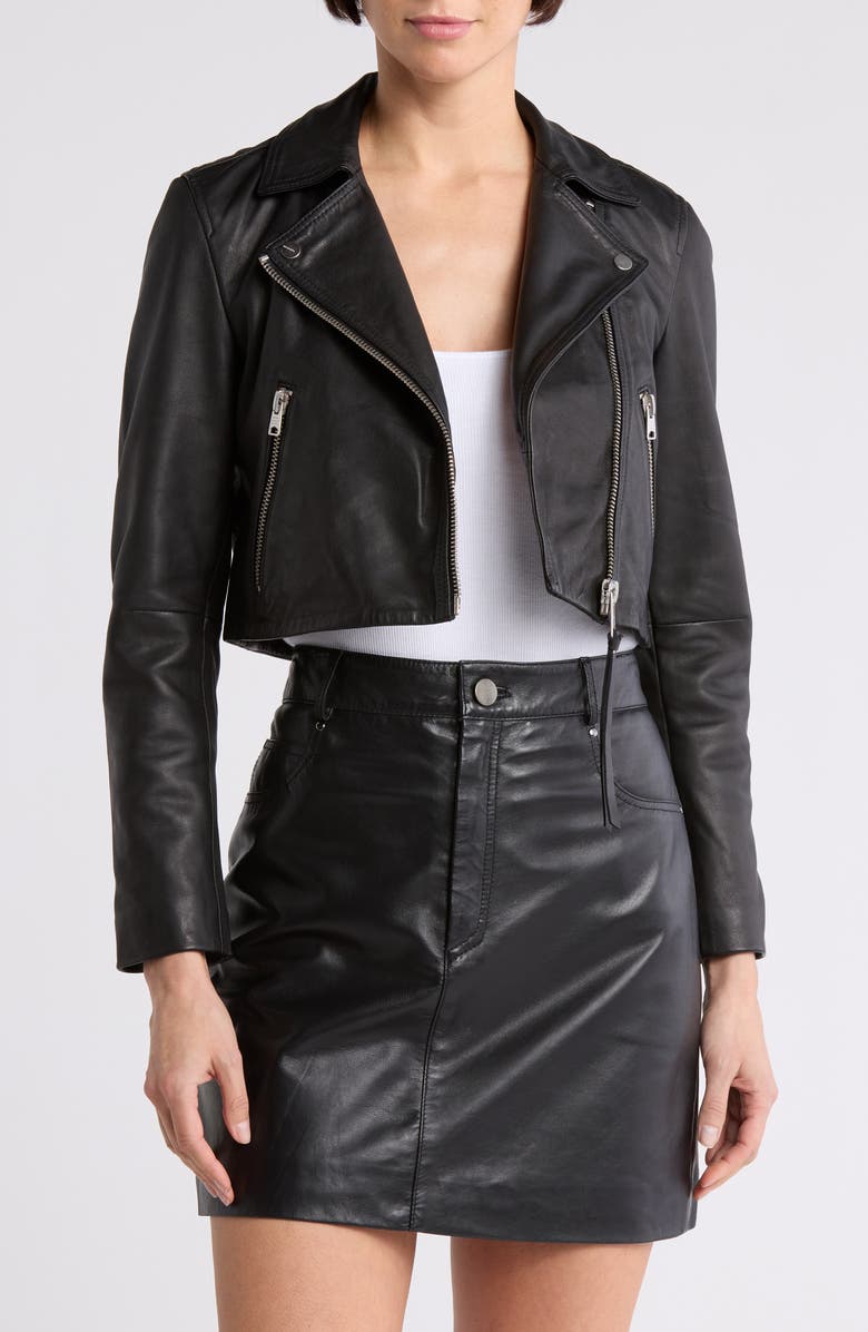 AllSaints Dalby Leather Crop Biker Jacket, Main, color, 