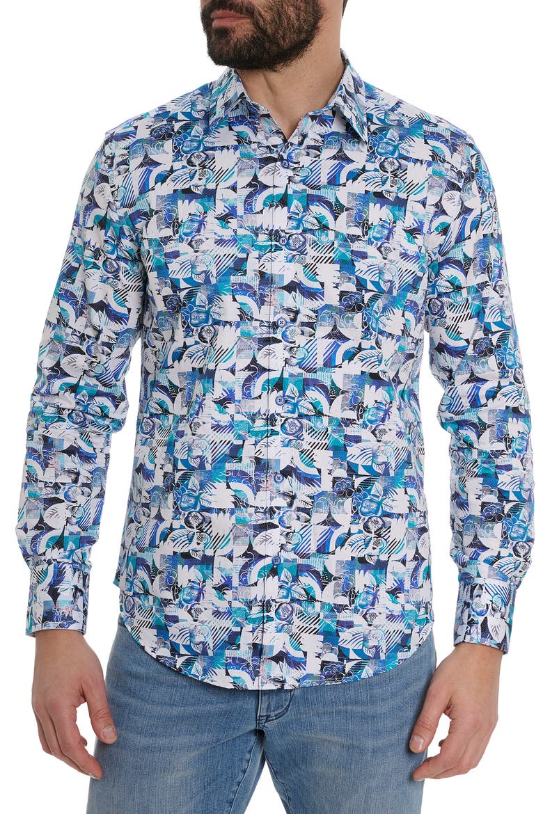 Floral Checks Print Long Sleeve Shirt, Main, color, BLUE MULTI