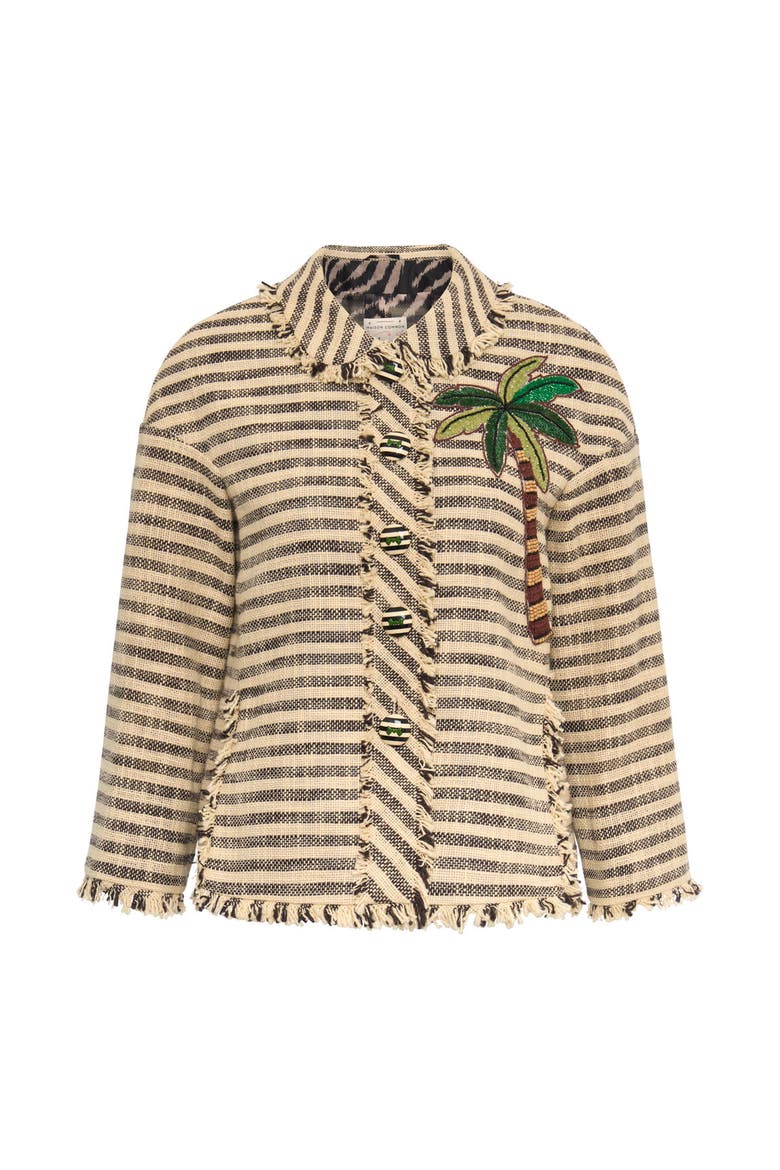 Striped Jacket With Palm Tree Embroidery, Alternate, color, Black / Sand